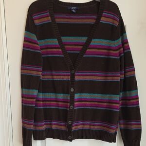 Chaps Brown And Multicolor Striped Cardigan